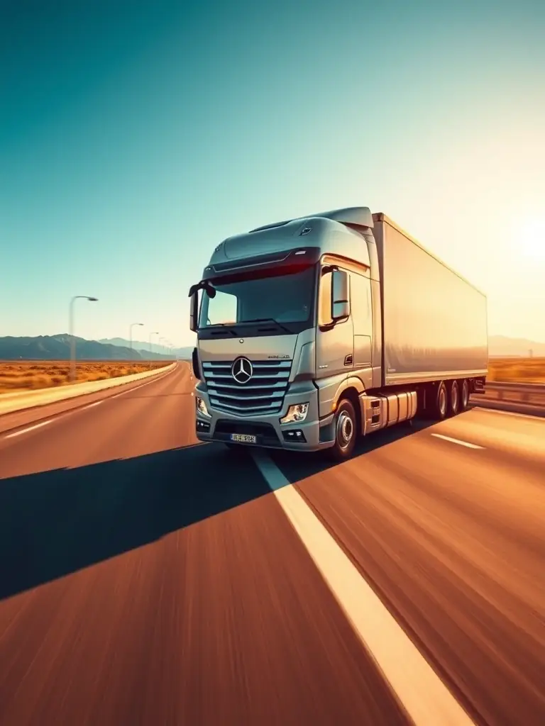 A modern CST Transport Ltd truck driving on a highway with a clear blue sky in the background, showcasing cross-country shipping capabilities.